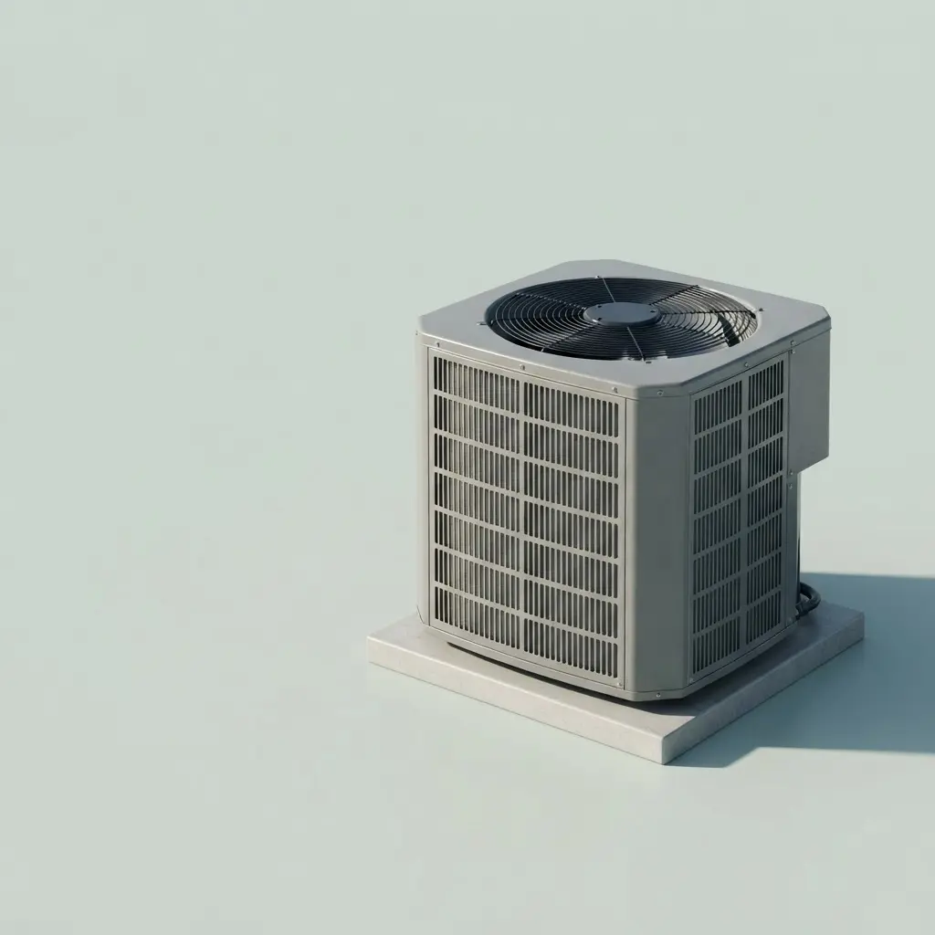 Illustrative rendering of a residential air conditioning condenser