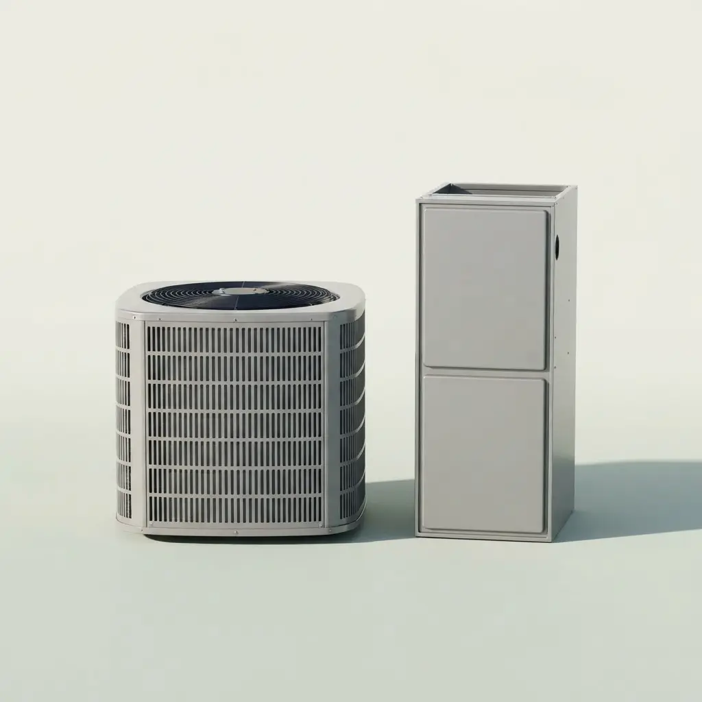 Illustrative rendering of a central heat pump and indoor air handler