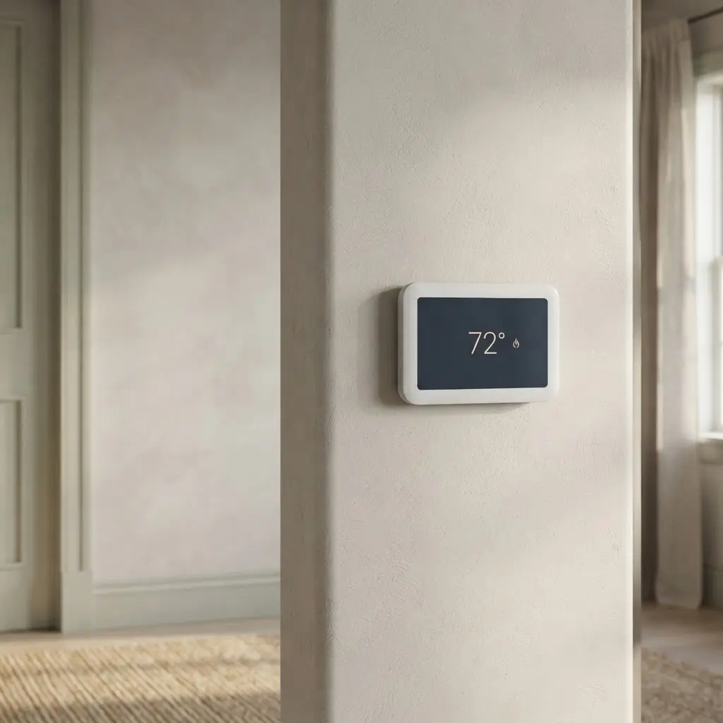 Illustrative thermostat showing a comfortable indoor temperature
